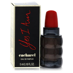 Cacharel perfume bottle with red cap and packaging on a white background