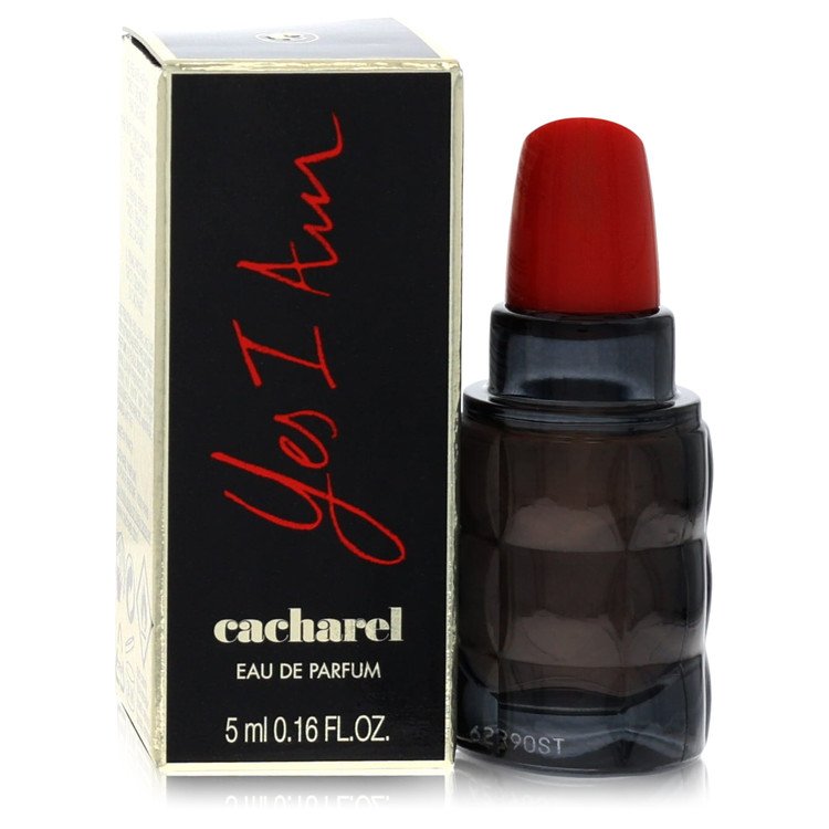 Cacharel perfume bottle with red cap and packaging on a white background