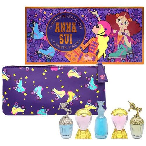 Anna Sui 6 Pc Mini Set For Women: Fantasia EDT 5ml + Fantasia Mermaid EDT 5ml + Secret Wish EDT 5ml + 2 X Sky EDT 5ml + Pouch - Just Perfume