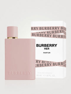 Pink Burberry perfume bottle with packaging on a white background