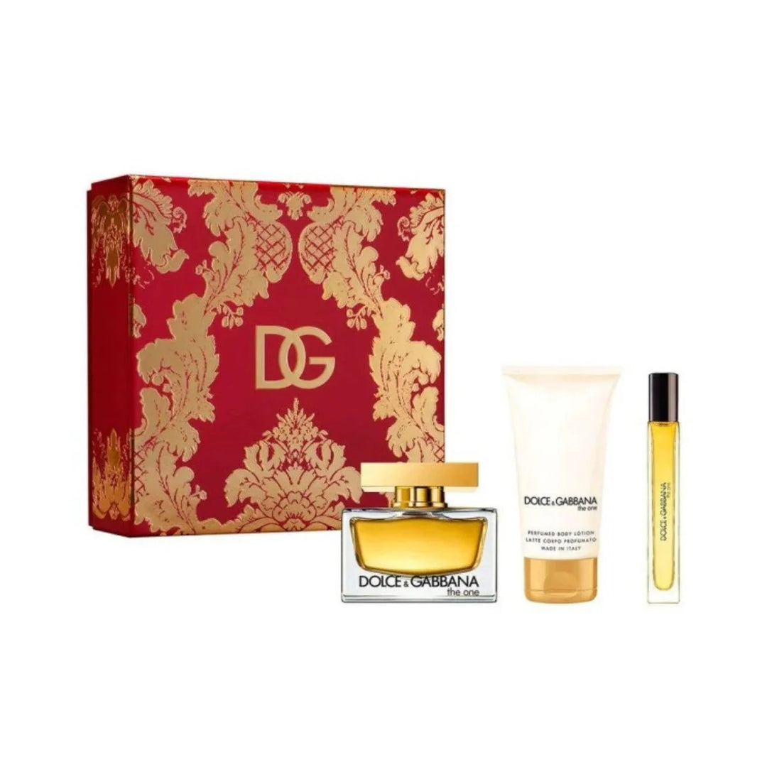 Dolce & Gabbana The One 3pc Set EDP 75ml + Purse Spray 10ml + Body Lotion 50ml - Just Perfume