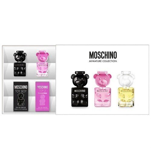 MOSCHINO 3 PCS TOY MINI SET: TOY BOY 5 ML EAU DE PARFUM + TOY 2 BUBBLE GUM 5 ML EAU DE TOILETTE + TOY 2 5 ML EAU DE PARFUM. - Just Perfume