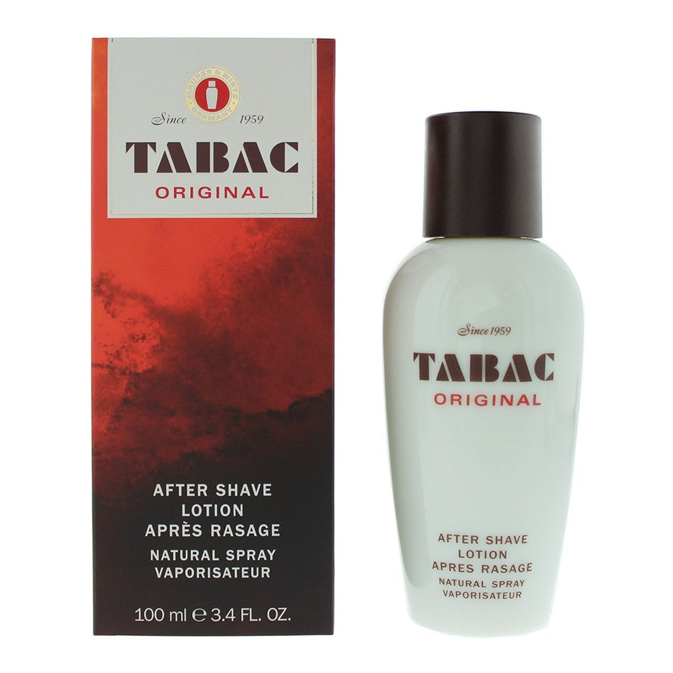 image showing the bottle and packaging for Tabac Original After Shave Lotion  Natural Spray 100ml