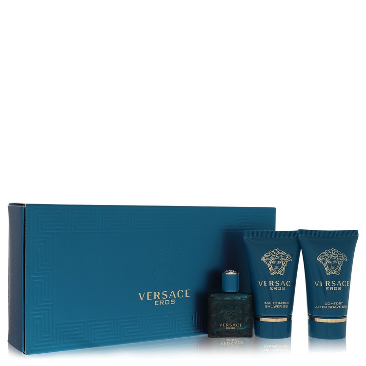 Versace Eros by Versace - Gift Set for Men - 6ml Mini EDT + 24ml Shower Gel + 24ml After Shave Balm - Just Perfume